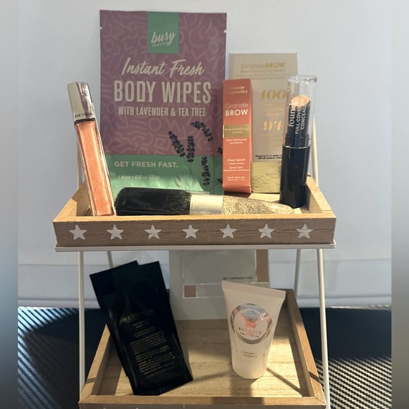 10 item beauty bundle lipstick body wipes brow serum Versace bath shower gel etc - Picture 1 of 13